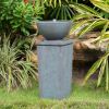 35.5" Polyresin Gray Zen Bowl Water Fountain, Outdoor Bird Feeder /Bath Fountains, Relaxing Water Feature for Garden Lawn Backyard Porch