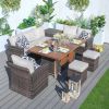 Direct Wicker 7 PCS Patio Conversational Sofa Set With Gas Firepit and Ice Container Dining Table