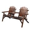 Outdoor Bench Adirondack Bench with Built-in Table, Wood Bench Garden Bench for Outdoors Porch Bench for Yard Garden Patio Outside Deck Firepit Pool