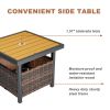 Outdoor Wicker Side Table with Umbrella Hole & Storage Space, Square PE Rattan End Table for Patio Garden Poolside Deck Brown