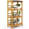 3-Tier Wooden Plant Stand with Weatherproof Asphalt Roof for Patio