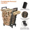 18.5x10.86x23.42in Firewood Log Rack 661LBS Iron Wood Lumber Storage Stacking Rack Iron Storage Holder for Fireplace Firepit with 2 Hanging Hooks 4 Sw