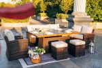 Direct Wicker 7 PCS Patio Conversational Sofa Set With Gas Firepit and Ice Container Dining Table