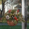 Artificial Christmas Hanging Basket Garland with White LED Light Red Berries