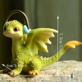 1pc Miniature Fairy Garden Figurines, Cute Resin Dragon Statue, Mini Dragon Reading Figurine, Mini Pink Dragon And Baby Statue, Fairy Garden Decor (Items: Dragon Listening To Music)