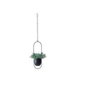 Metal Flower Pot Hanging Plant Holder Indoor Outdoor Home Decoration (Shape: Oval, Color: black)