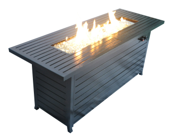 57in Outdoor Gas Propane Fire Pits Table, Aluminum, 50000BTU Firepit Fireplace Dinning Table with Lid, Fire Glass, Retangular, ETL Certification (Color: as Pic)