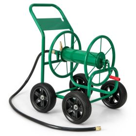 Garden Water Hose Reel Cart with 4 Wheels and Non-slip Grip (Color: Green)