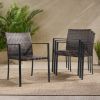 Set of 2 Stackable Outdoor Wicker Patio Dining Chairs, All-Weather Firepit Armchair with Armrests, Steel Frame for Patio Deck Garden Yard, Brown