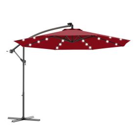 10 Feet Patio Umbrella with Crank and Solar LED Lights (Color: Dark Red)