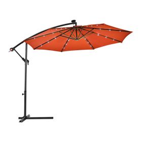 10 Feet Patio Umbrella with Crank and Solar LED Lights (Color: Orange)