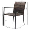 Set of 2 Stackable Outdoor Wicker Patio Dining Chairs, All-Weather Firepit Armchair with Armrests, Steel Frame for Patio Deck Garden Yard, Brown